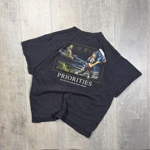 Vintage 2000s funny humor priorities beer fishing redneck graphic t shirt